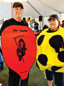 Pickleball paddle and whiffle ball: Bob Hills and Linda Shannon-Hills undefined