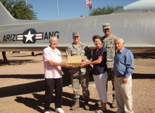 At Air National Guard, left to right: George Bidwell, President STS; A/F Major Paul Jefferson; Barb Garve, ANG Family Support; A/F M/SGT Trevor Harvey; Sheldon Israel, VP STS. undefined