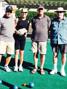 Winners on the left, Denis and Cindy Heck with challengers Niel Christensen and Jerry Martin