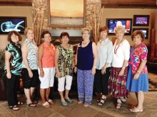 Birthday Club members who celebrated their birthdays at the luncheon, left to right: Deena Ream-Robinson, Anne Terrell, Sue Wells, Mary Spyros, Jeanne Biancini, Linda Thompson, Linda Whittington and Lee Rinke.