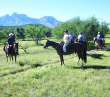 Our first ride of the season at Pusch Ridge Stables on Saturday, September 26. From left to right are Don Williams, Rebecca Williams, Dave Normandie, Shelly Franke and Cathy Kauffman.