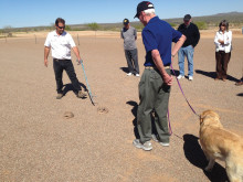 Jay Smith of Community Dog Training working with SBR resident Dale Barringer and his dog, Shasta