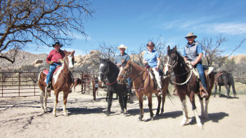 Mounted up and ready to ride, right to left: Doug Rinke, Rebecca Williams, Don Williams and Paul Bailey