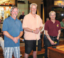Dominic Borland (TD), Jay Clary, winner of the cue/case from Linsay’s Quality Cues, and Joe Giammarino (TD)