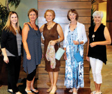 Left to right: Elaine Macedo from Nadine’s; Models Stephanie Henricks, Joanna Hill-Devine and Sidonia St.Germaine; Dee Sanders, JEWEL founder.