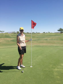 Karen McIver after her eagle on hole No. 6