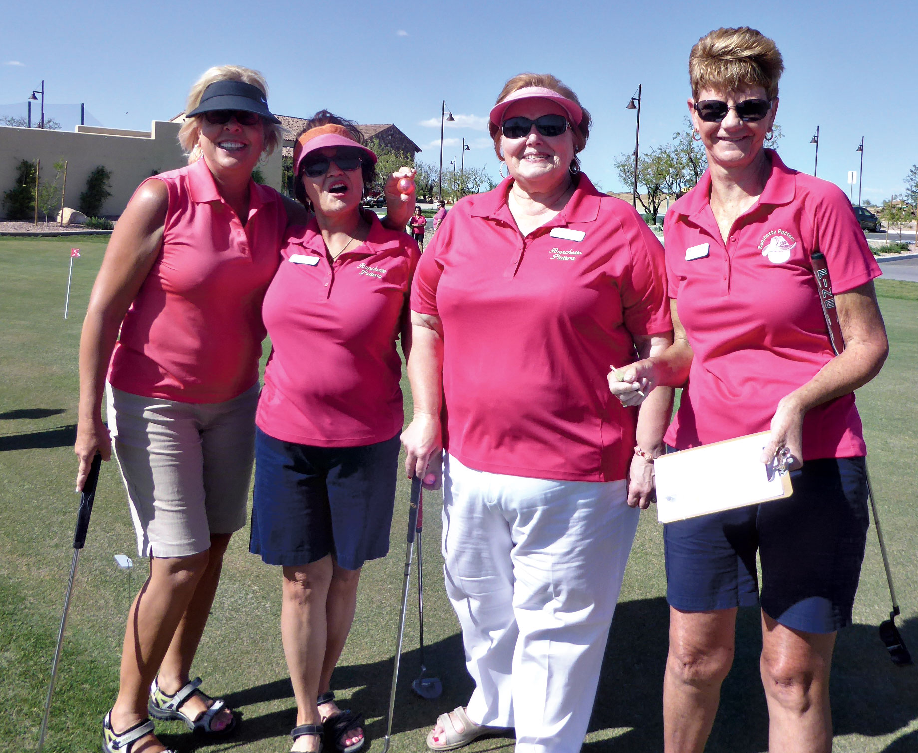 Waiting for the call to putt, left to right: Ardie Rossi, Mary Hoover, Mary Schlachter and Karen McIver; photo by Jean Morgan