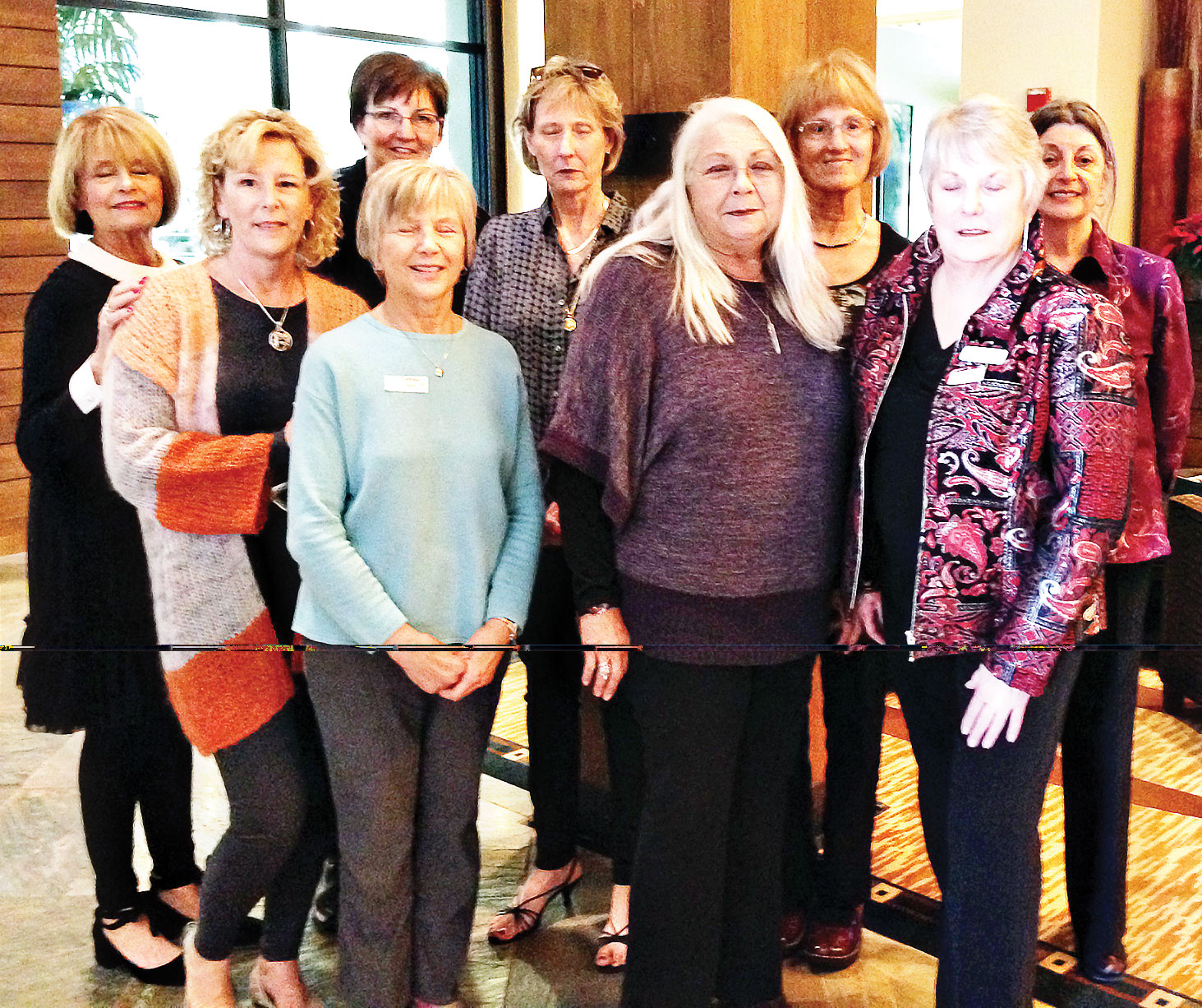 New SBR Women’s Club members, left to right front row: Lisa Brown, Kathy Tossey, Bonnie Goldman, Barb Warnell; back row: Judy Dodson, Sue Cook, Susan Hastings, Barbara Miller, Maria Astaire; photo by Marlene Diskin