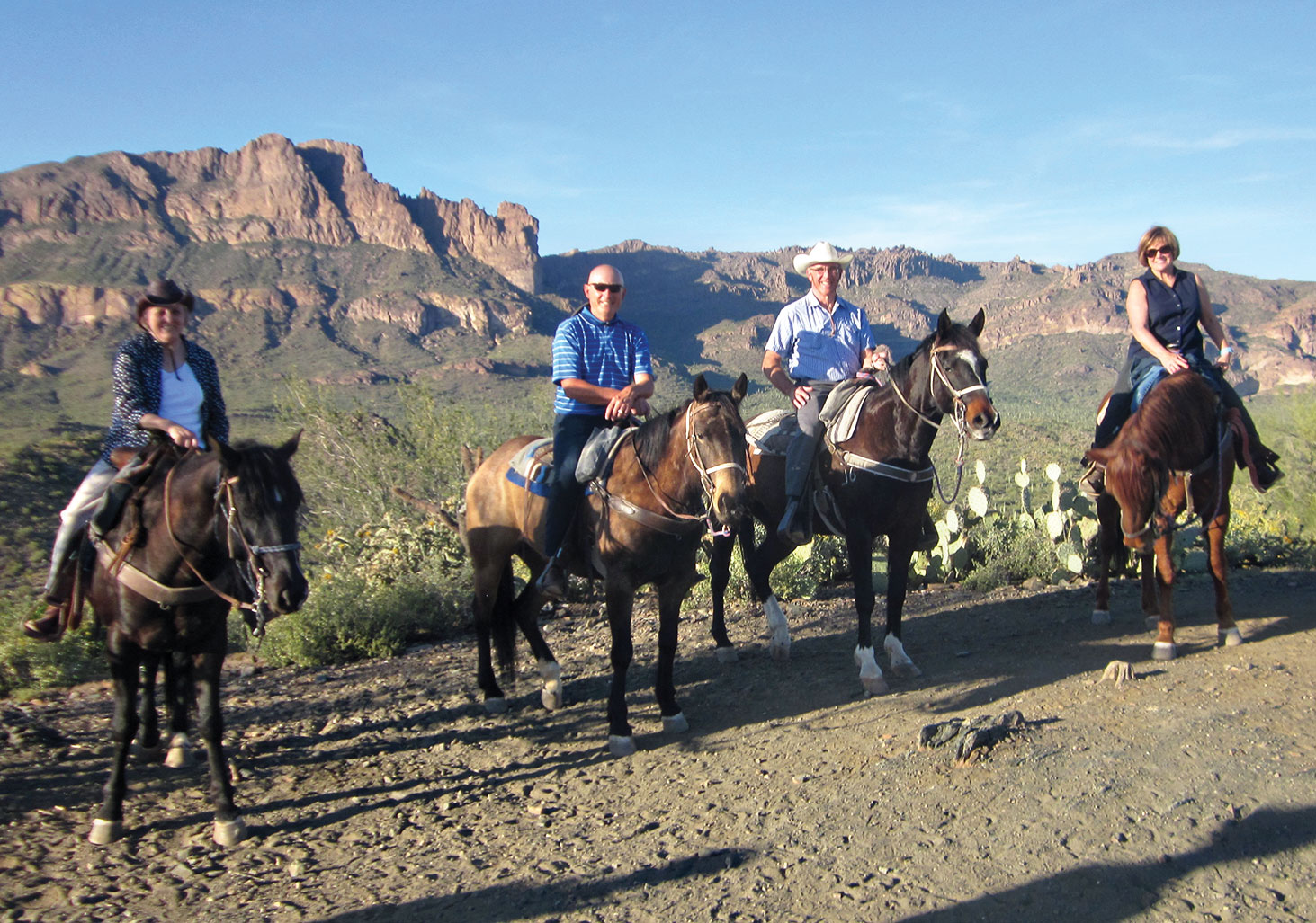 Left to right: Rebecca Williams, Doug Rinke, Don Williams and Lee Rinke enjoy a beautiful view of the Superstition Mountains.