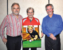 Left to right: Jim Morris, artist, Joe “Fast Eddie” Giammarino, Dominic “The Doctor” Borland
