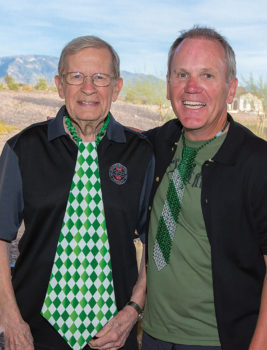 Leonard Schenkel and Karl Knight proudly showing their Irish green ties; photo by Steve Weiss