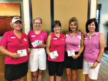 July winners: Char Eckmeyer, Jean Sticha, Janice Neal, Terry Pendy and Evie Thompson; photo by Deb Lawson