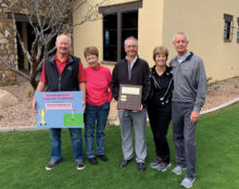 Rick Snowden and Mary Snowden, (Gross Champions) and Diane Taylor and Eric Taylor, (Net Champions) with Mike Jahaske (Director of Golf, SBR)