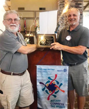 Emerson Knowles, sponsor and emcee for the Fore For Kids Charity Golf Tournament, with Bob Christadore, tournament director for the 2019 tournament.