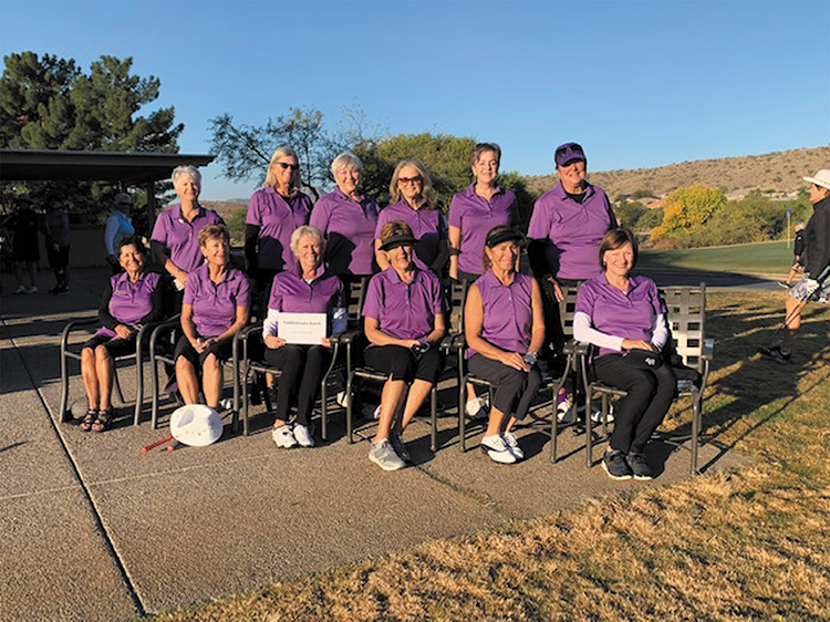 Here is this year’s Robson Challenge team representing SaddleBrooke Ranch. Back row: Marlyce Mycka, Mary Anderson, Cheryl Reddy, Carole Ericksen, Trish Kelly, and Cheri Alfrey; front row: Mary Hoover, Mary Snowden, Barb Simms, Lorraine Smith, Carol Mihal, and Jeanne Osterlund.