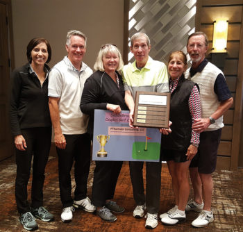 Left to right: Beth and Jon Wittmann, gross champions; Kate and Paul Thomsen, PThomsen Consulting, LLC; and Carol and Bill Mihal, net champions.