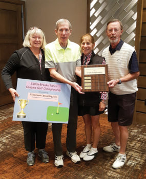 Kate and Paul Thomsen, PThomsen Consulting, LLC, SBR Couples Golf Championship sponsor, with Carol and Bill Mihal, net champions.