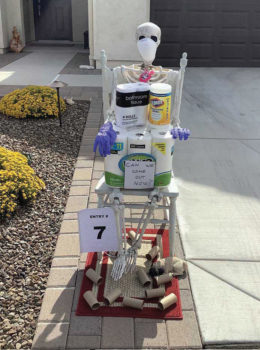 The skeleton tableau created by Paul and Kate Thomsen was selected as the Funniest entry in Unit 8A’s 50th Happy Hour driveway display contest. (Photo by Steve Weiss)