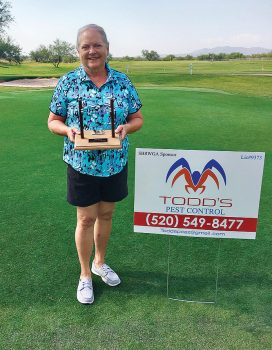 Linda Chonle wins the Telegraph Tournament, sponsored by Todd's Pest Control.