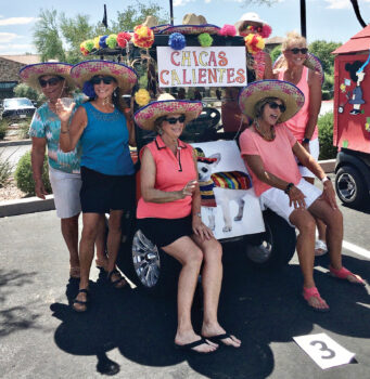 Winning team and third place cart decorators, Chicas Calientes: Shirley Purcell, Carol Mihal, Susan Ness, Marci Whitehead, Phyllis Pettijohn, and Beth Chamberlin (not pictured: Pilar Borm)