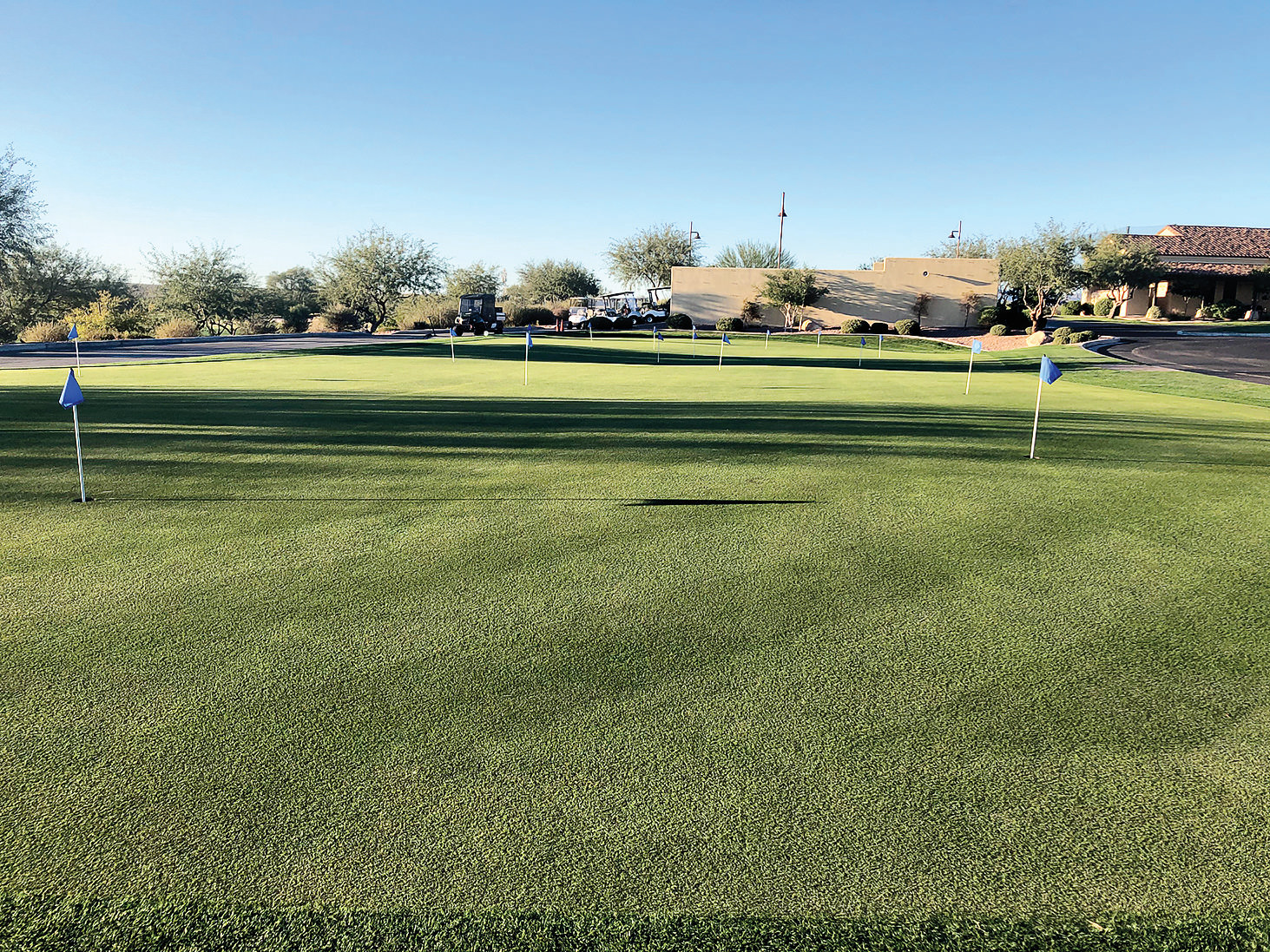 The green is empty and in prime condition, waiting for the Ranchette Putters to resume play! (Photo by Camille Esterman)