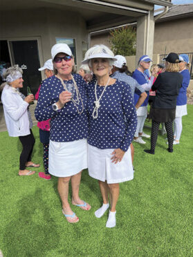 Maggie Merrill and Phyllis Pettijohn enjoying their after-round party.